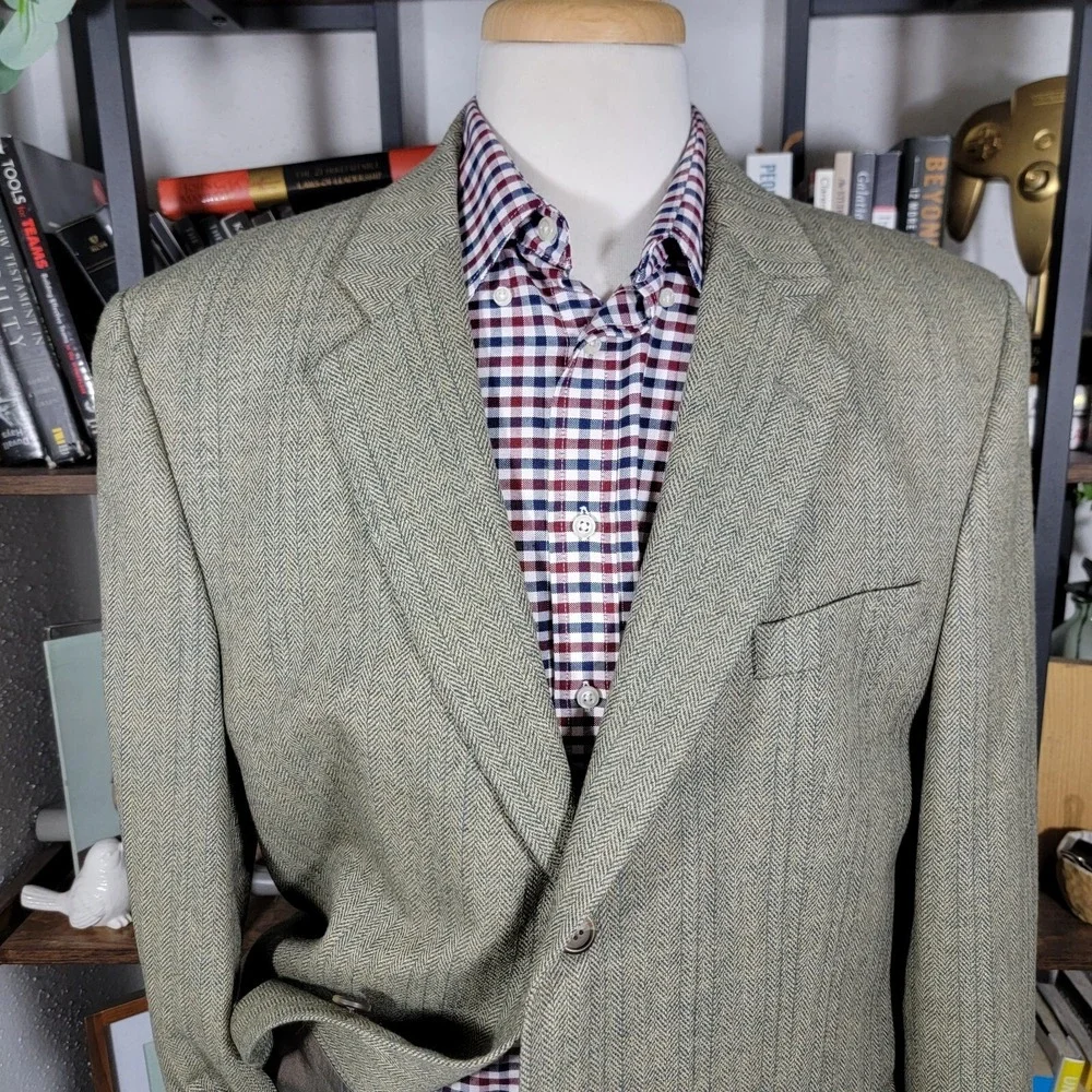 VTG RALPH LAUREN Men's Sport Coat Blazer Two Button Gray Herringbone Wool Sz 44L